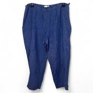 Eileen Fisher 100% Linen Crop Blue Wide Leg Pants Side Zip Lagenlook Sz Petite L